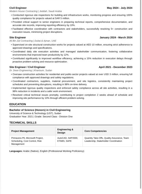 مهندس مشروع (مدني) بخبرة