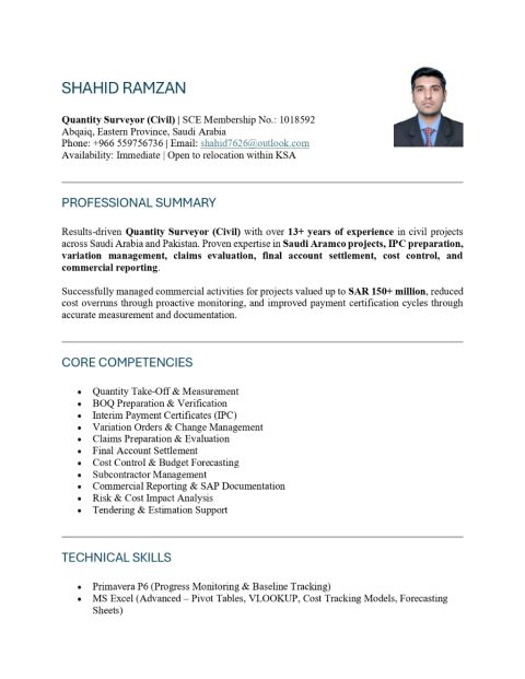 Experienced Quantity Surveyor (Civil)