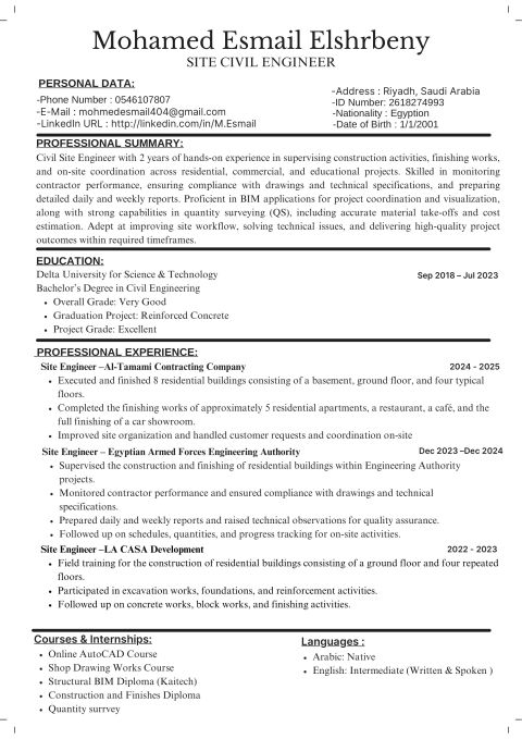 مهندس مدني خبرة سنتين