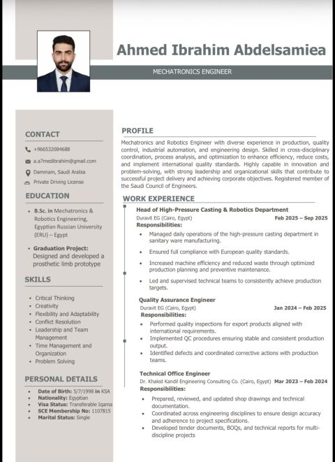 مهندس ميكاترونيكس وروبوتات إقامة